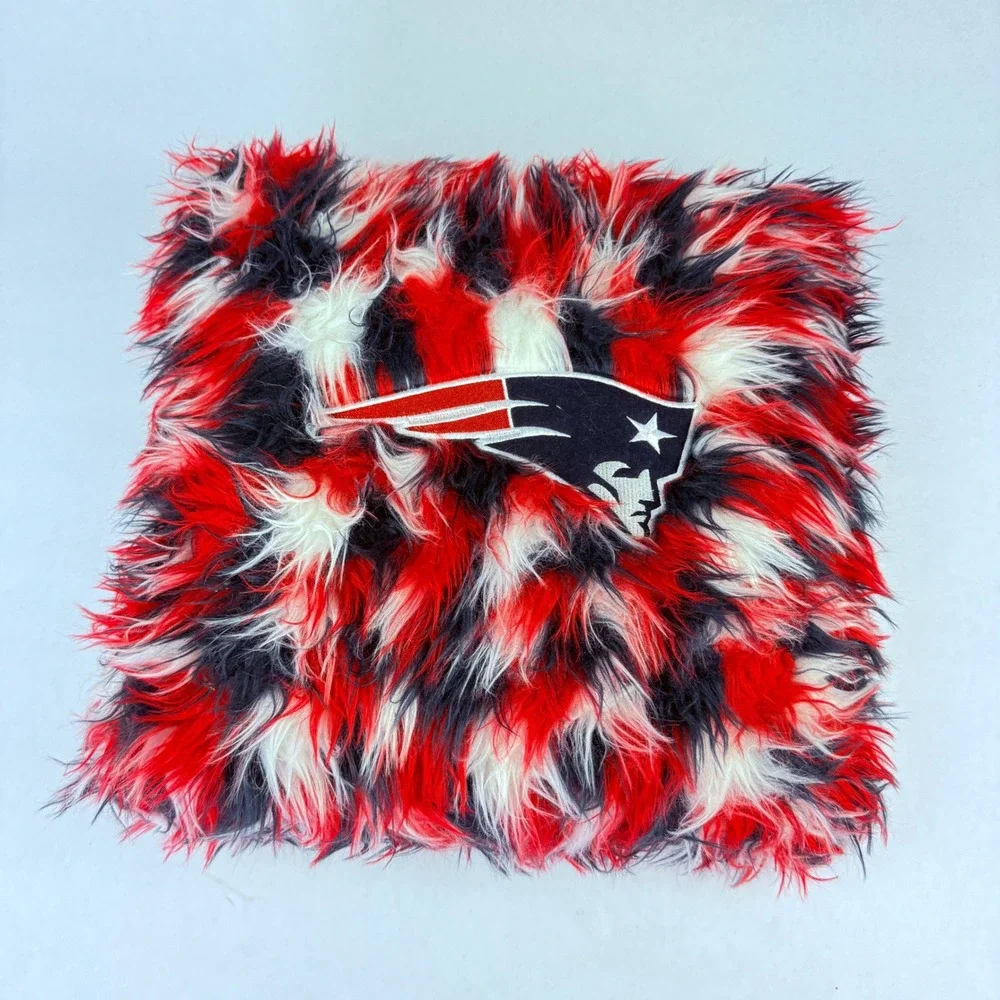 New England Patriots NFL Faux Fur Shaggy Throw‎ Pillow Cover Red White Blue Logo